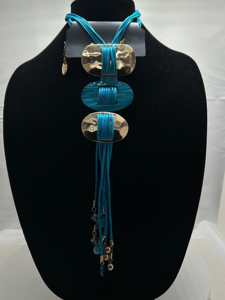 Jules, Blue And Hammered Gold Long Necklace, Noc